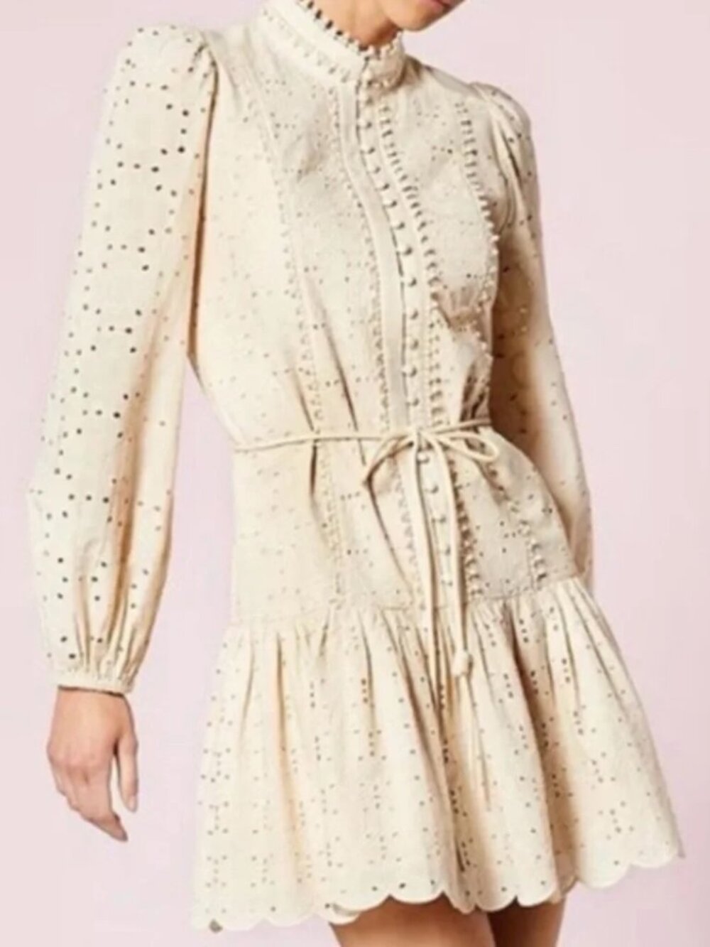 Calypso St. Barth light tan eyelet tie-waist dress